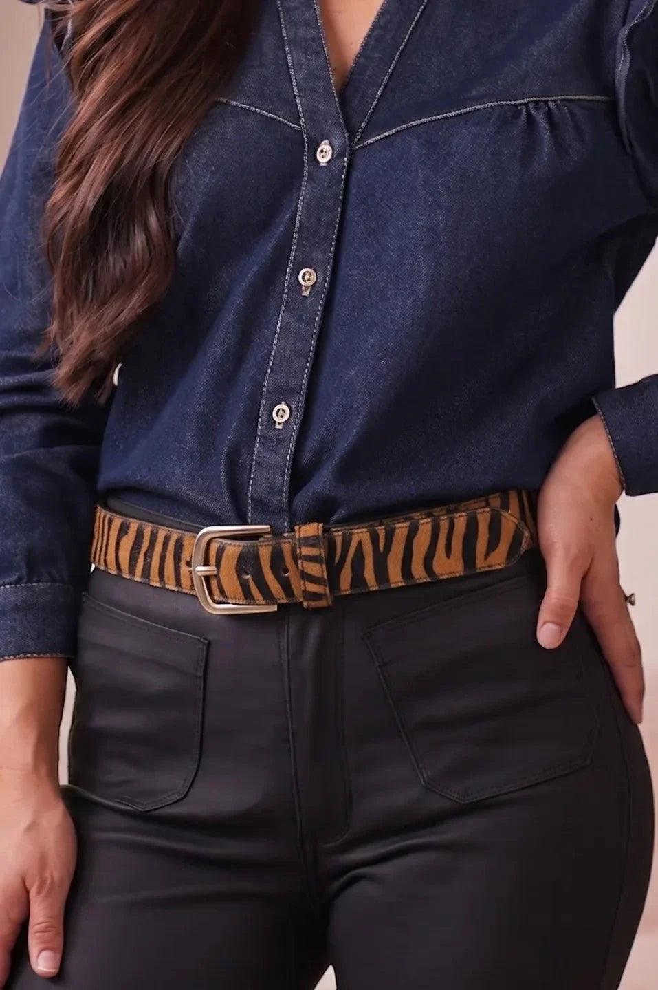 Jeans Belt Zebra Almond & Black Cowhide