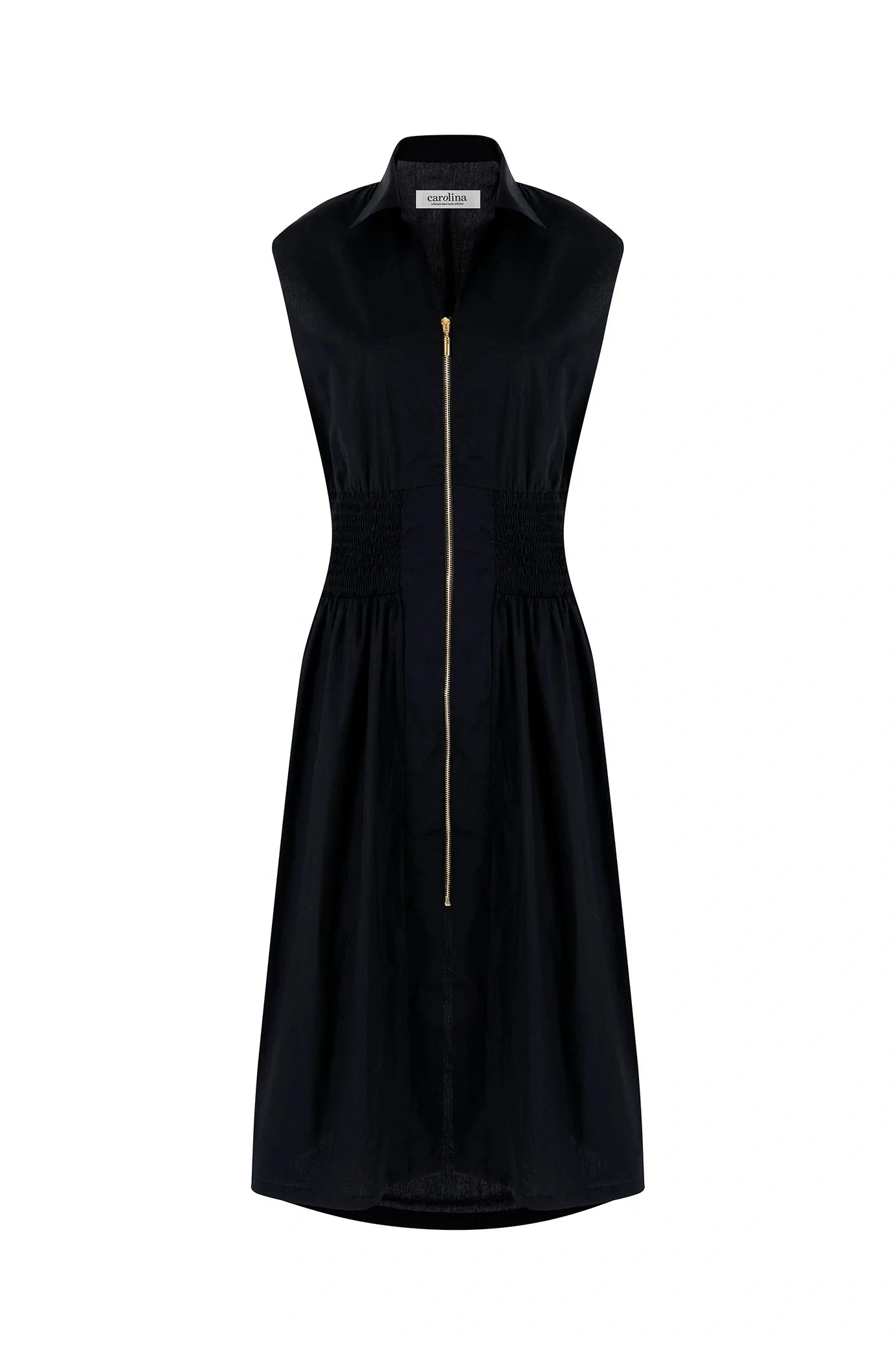 Black Sleeveless Midi Dress Front Zip – Laura