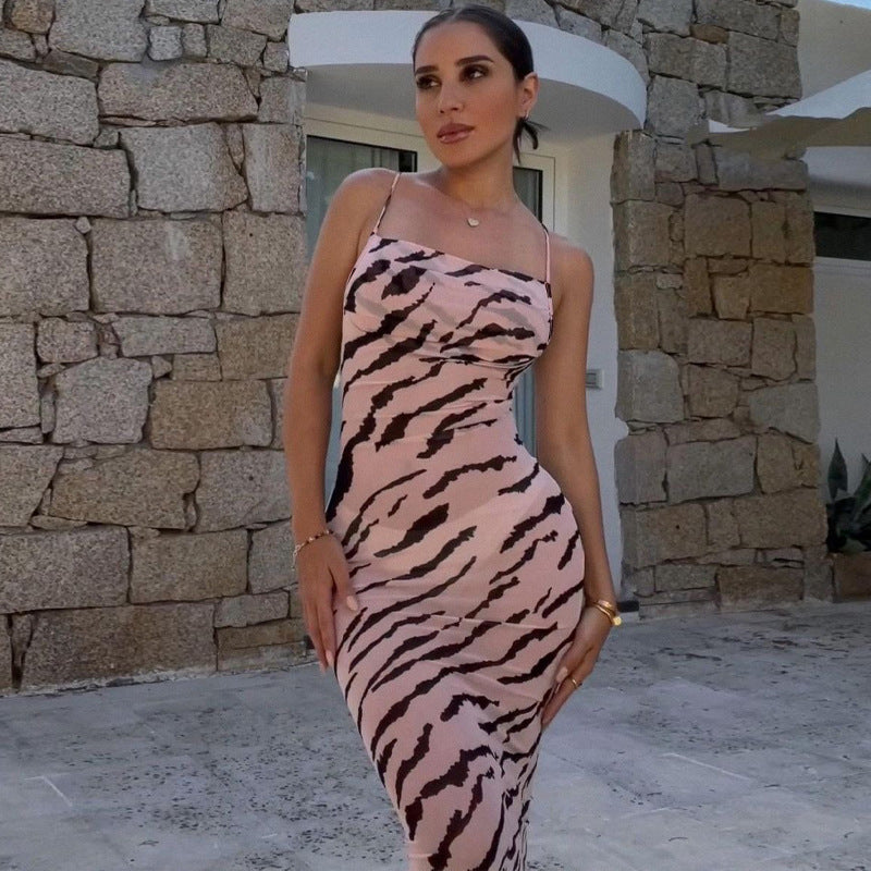 Backless Print Slim Strap Dress