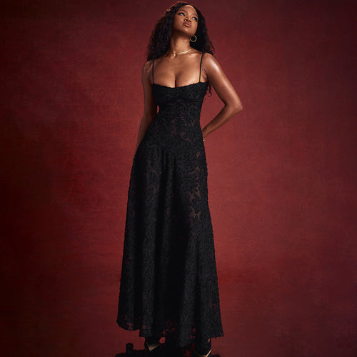 Black See through Cami Dress Backless Dress Maxi Dress Evening Dress