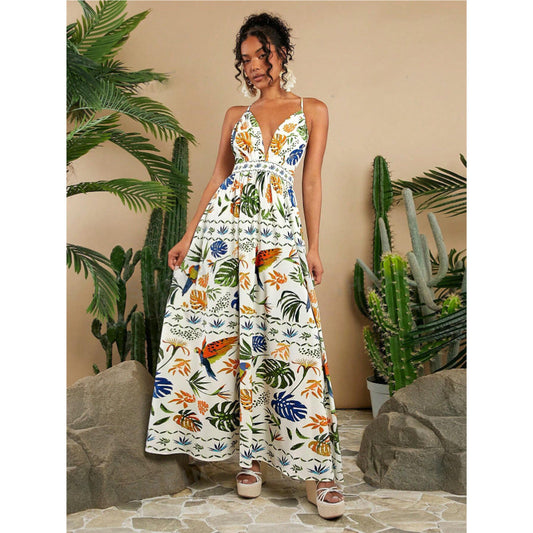 Beach Vacation Casual Woven Backless Long White Dress