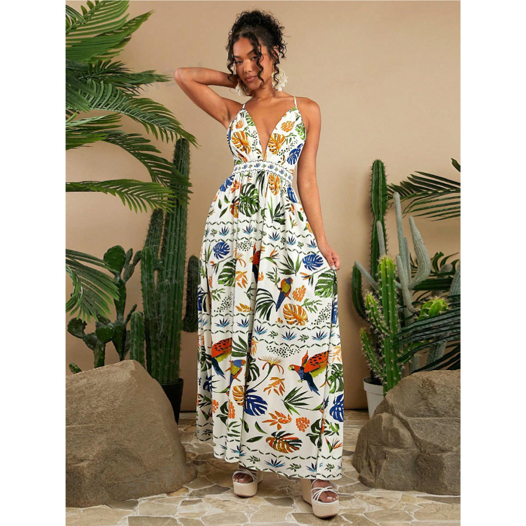 Beach Vacation Casual Woven Backless Long White Dress
