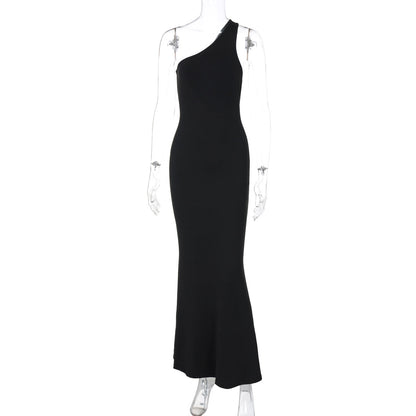 Arrival Cutout One Shoulder Backless Slim Fit Long Solid Color Hair