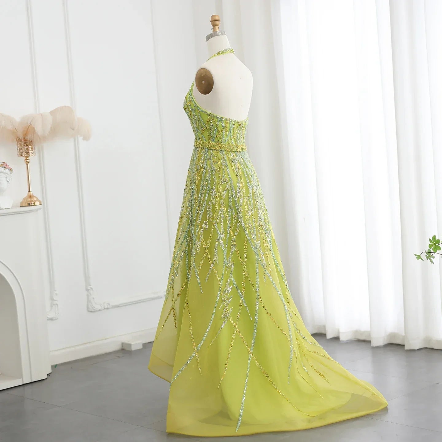 Beaded Halter A-Line Tulle Evening Dresses
