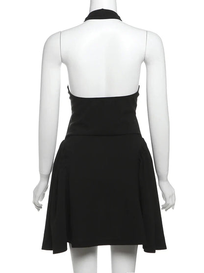 Above Knee Solid Halter Neck Mini Dress