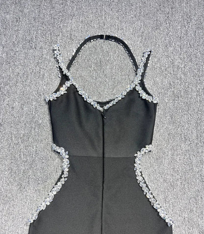 Black Diamond Bandage Sleeveless V-Neck Maxi Dress