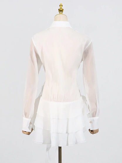 Appliques Ruffles Draped Long Sleeve Dress