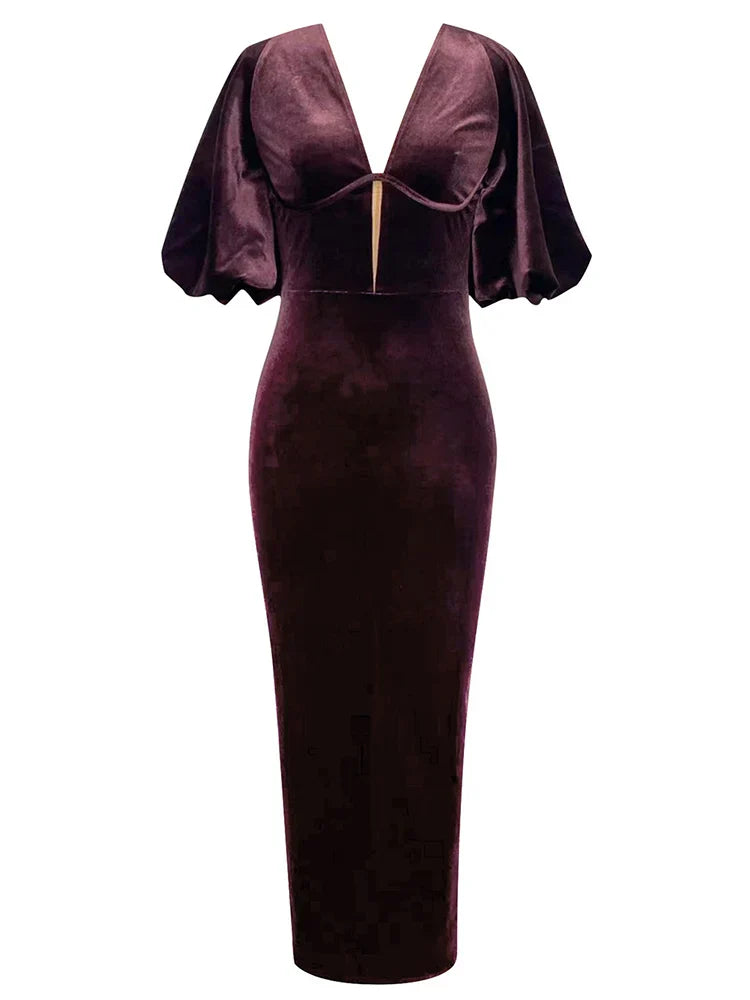 Backless Puff Lantern Sleeve Maxi Dress