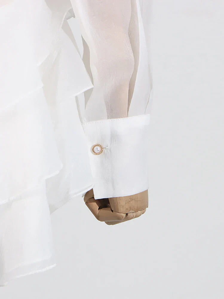 Appliques Ruffles Draped Long Sleeve Dress
