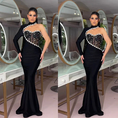 Black Diamond Maxi Dress Turtleneck