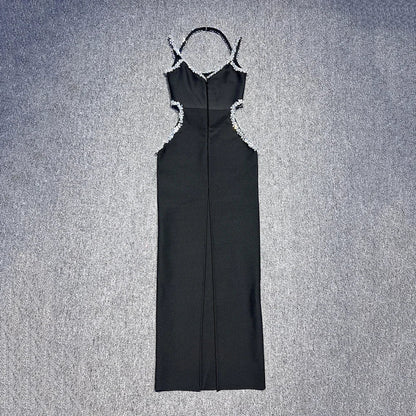 Black Diamond Bandage Sleeveless V-Neck Maxi Dress