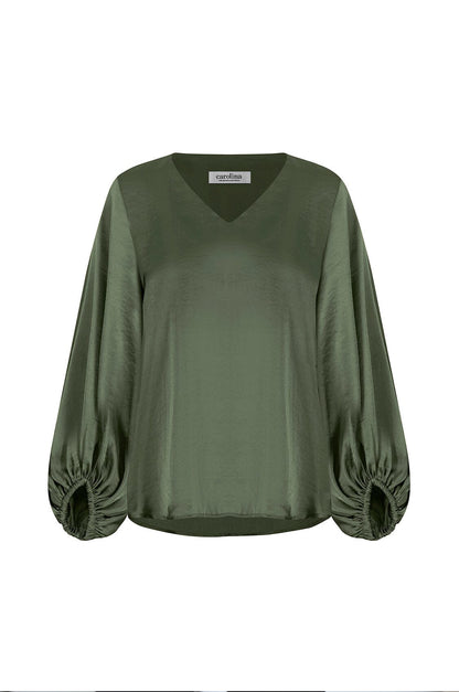 Sophia V-Neck Long Sleeve Top Olive