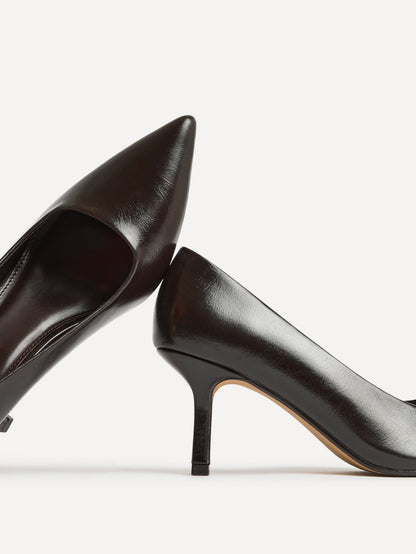 Aim Wide Fit Brown Faux Leather Court Heels