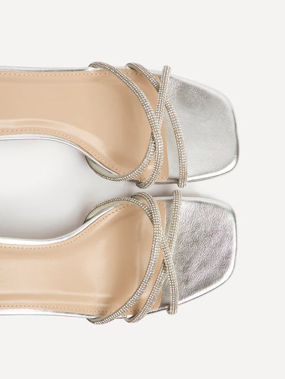 Amour Silver Diamante Heeled Sandals