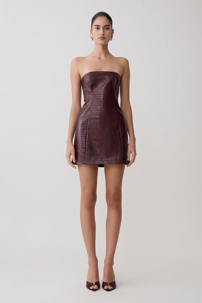 Anouk Faux Leather Strapless Mini Dress - Merlot