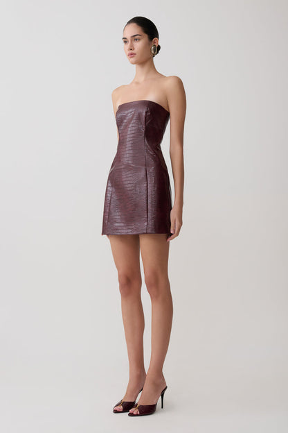 Anouk Faux Leather Strapless Mini Dress - Merlot