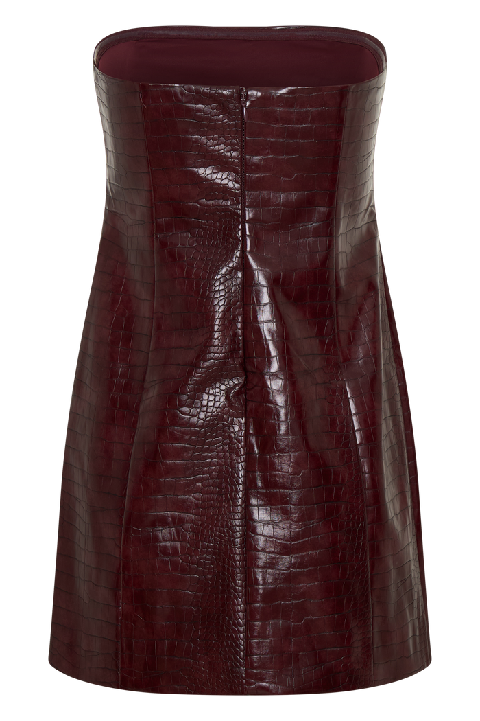 Anouk Faux Leather Strapless Mini Dress - Merlot