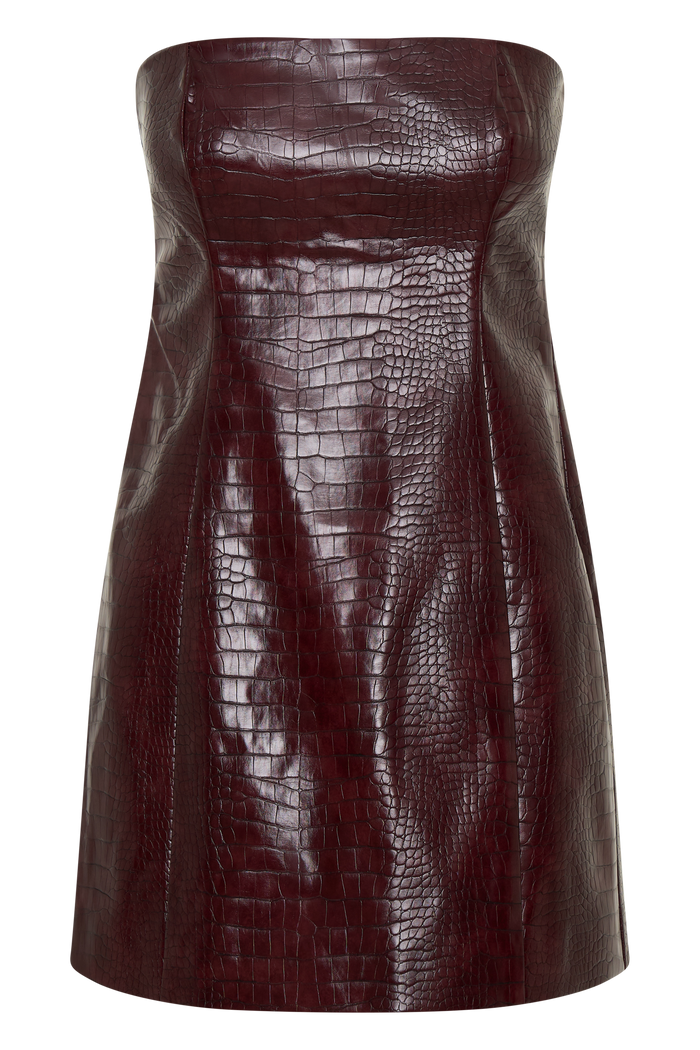 Anouk Faux Leather Strapless Mini Dress - Merlot