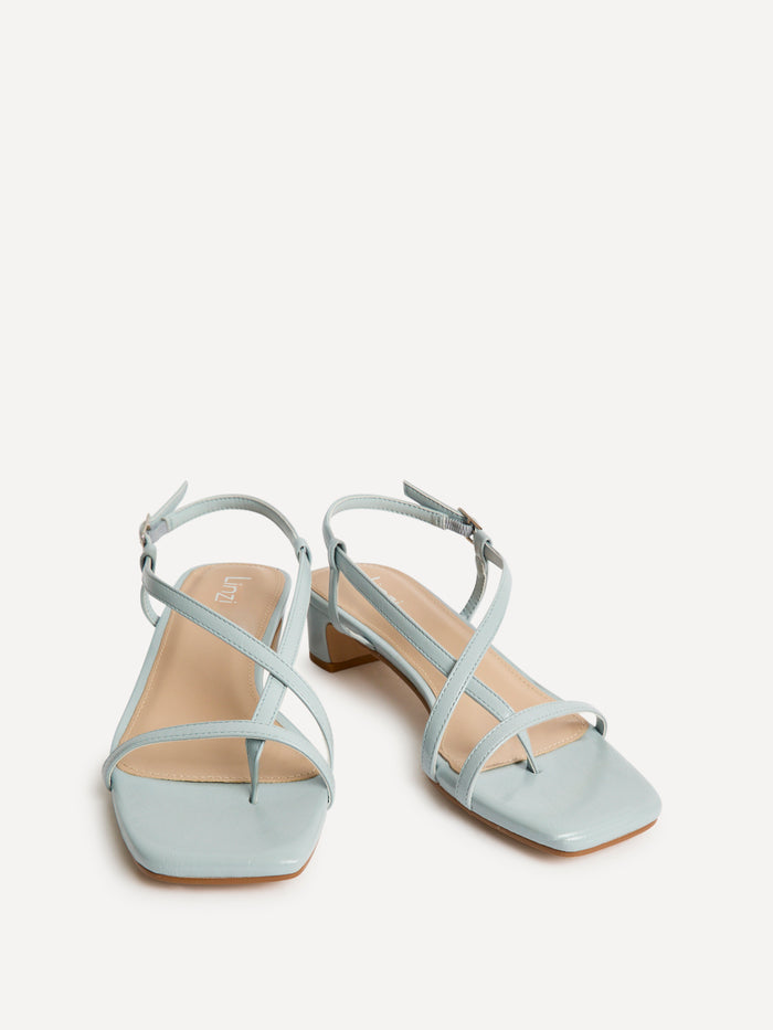 Arden Pale Blue Faux Leather Block Heeled Sandals