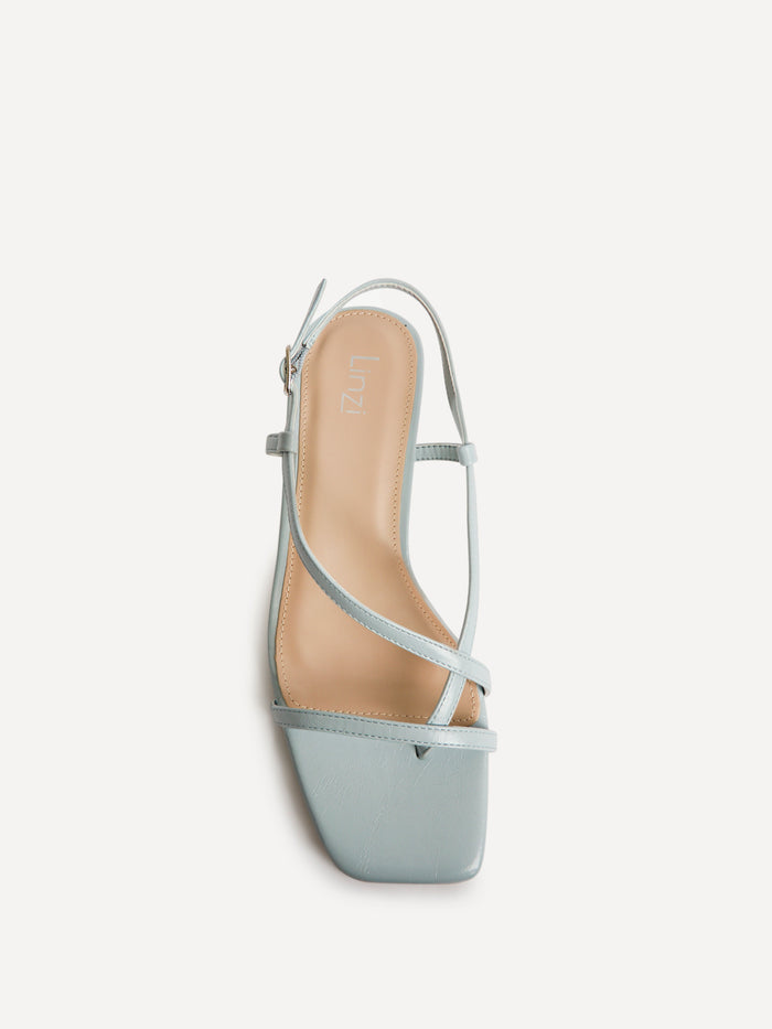 Arden Pale Blue Faux Leather Block Heeled Sandals