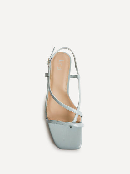 Arden Pale Blue Faux Leather Block Heeled Sandals