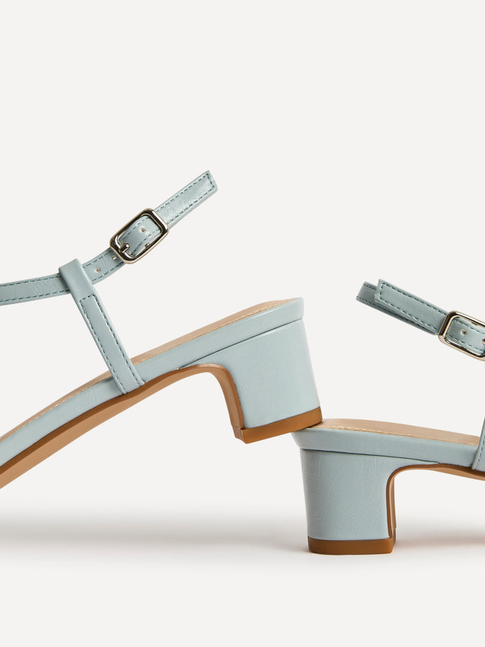 Arden Pale Blue Faux Leather Block Heeled Sandals