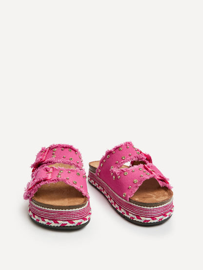 Bahama Fuchsia Diamante Flatform Sandals