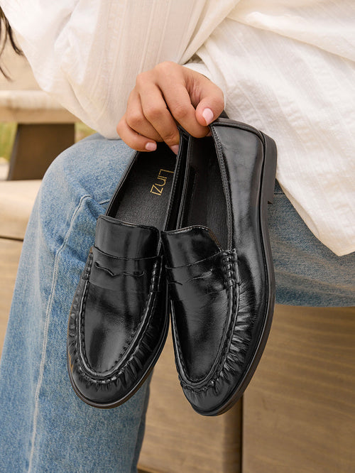 Belmont Black High Shine Faux Leather Loafers
