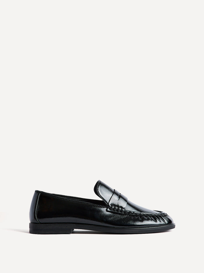 Belmont Black High Shine Faux Leather Loafers