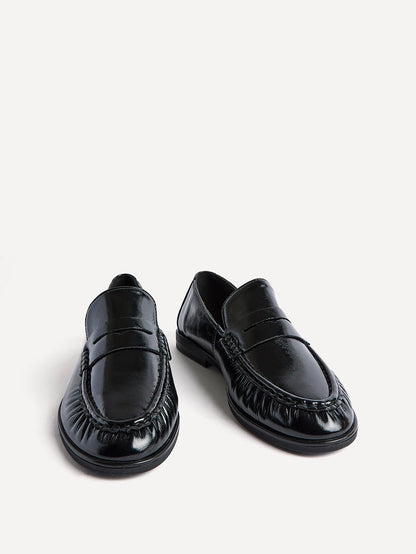 Belmont Black High Shine Faux Leather Loafers