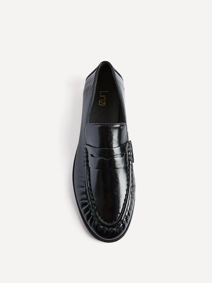 Belmont Black High Shine Faux Leather Loafers