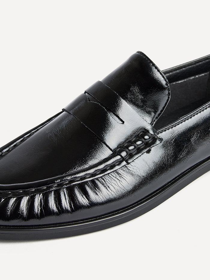 Belmont Black High Shine Faux Leather Loafers