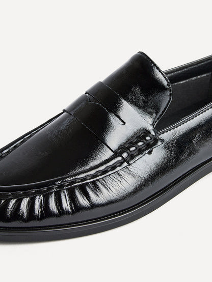 Belmont Black High Shine Faux Leather Loafers