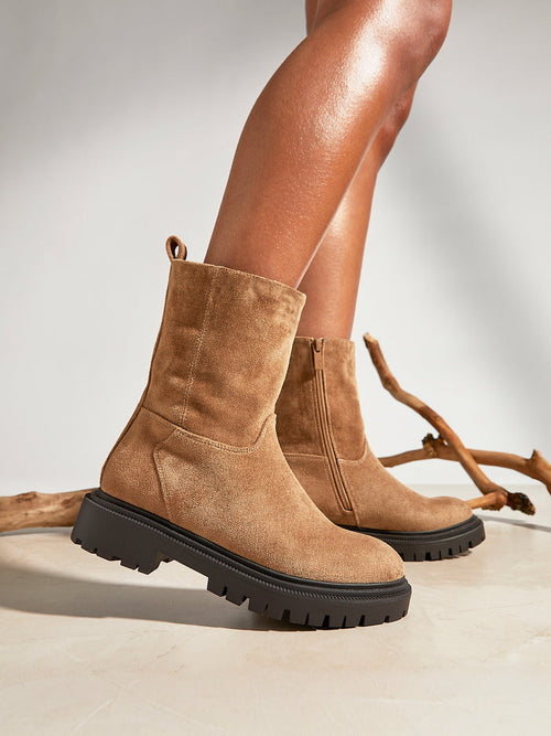 Bentley Sand Chunky Ankle Boots