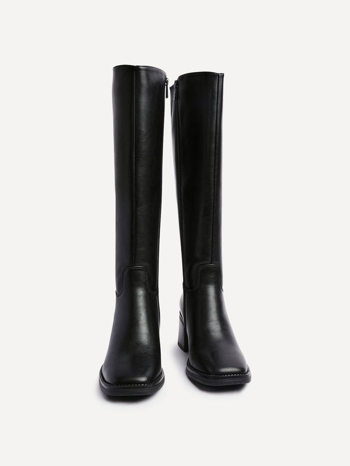 Brandy Black Long Block Heeled Boots