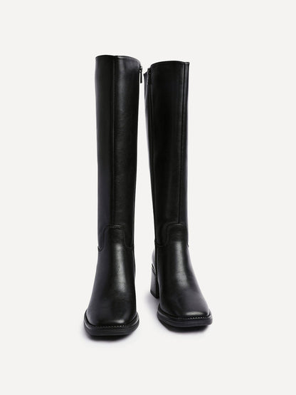 Brandy Black Long Block Heeled Boots