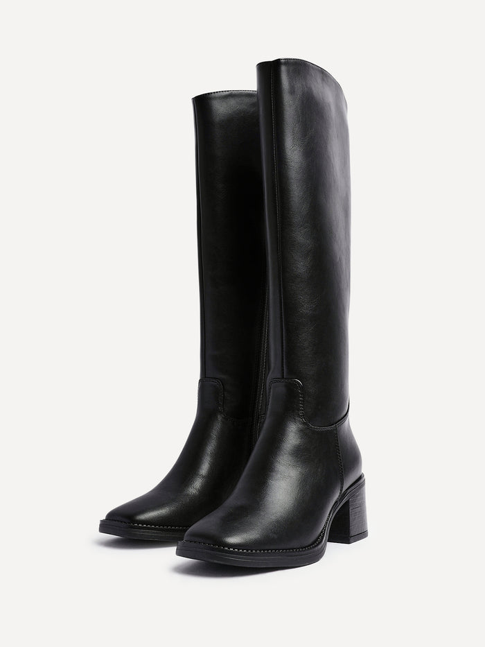 Brandy Black Long Block Heeled Boots