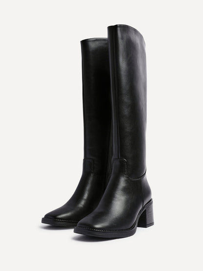 Brandy Black Long Block Heeled Boots