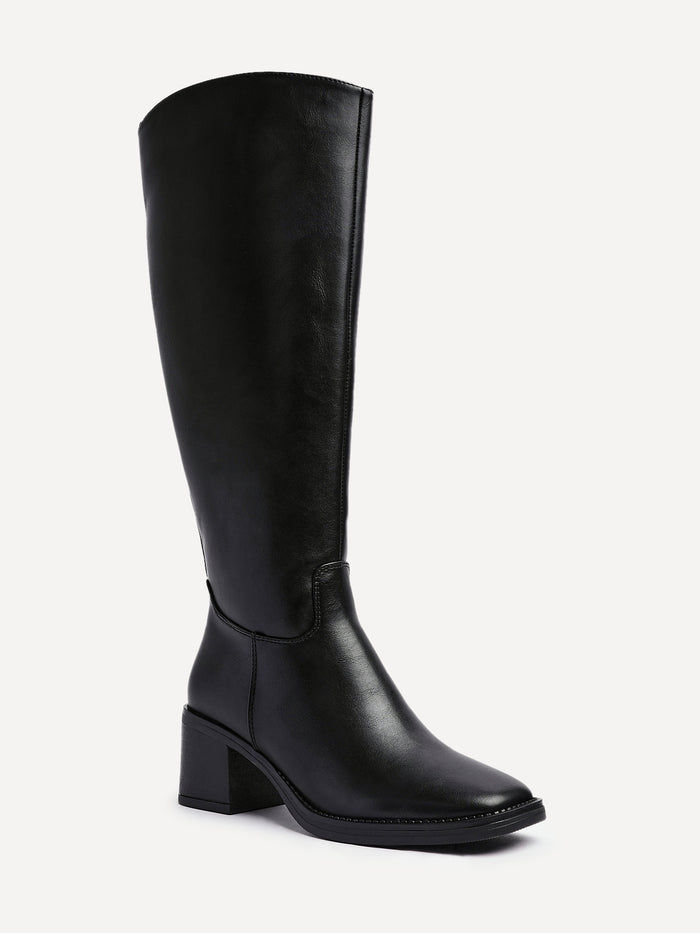 Brandy Black Long Block Heeled Boots