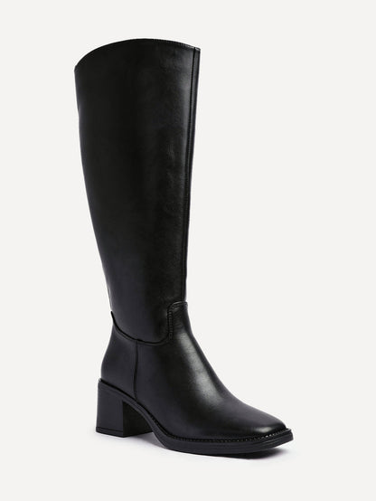Brandy Black Long Block Heeled Boots