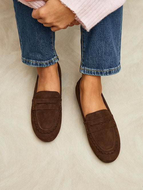 Bree Brown Suede Leather Penny Loafer