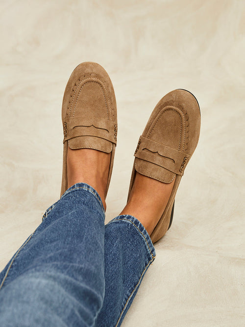 Bree Taupe Suede Leather Penny Loafer