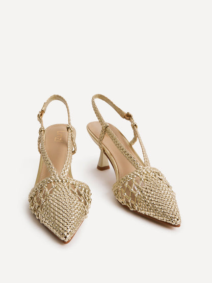 Cadence Gold Handwoven Court Heels