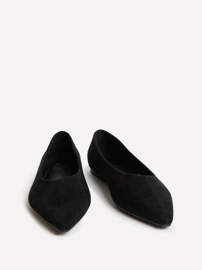 Candid Wide Fit Black Pointed Toe Ballet Flats