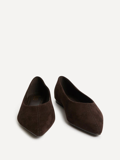 Candid Wide Fit Brown Pointed Toe Ballet Flats
