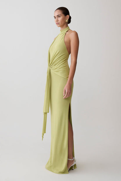 Cindylou Halter Knit Maxi Dress - Light Olive