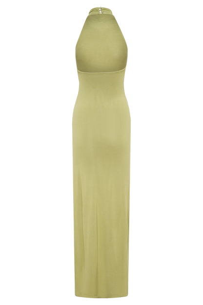 Cindylou Halter Knit Maxi Dress - Light Olive
