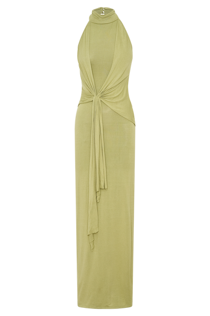 Cindylou Halter Knit Maxi Dress - Light Olive