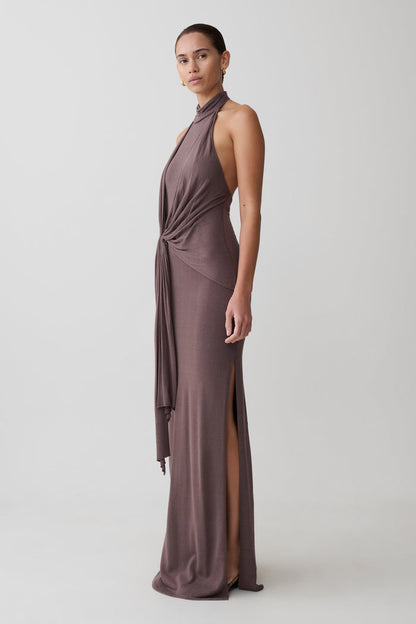 Cindylou Halter Knit Maxi Dress - Peppercorn