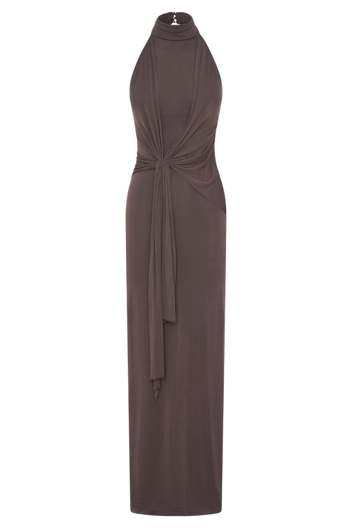 Cindylou Halter Knit Maxi Dress - Peppercorn
